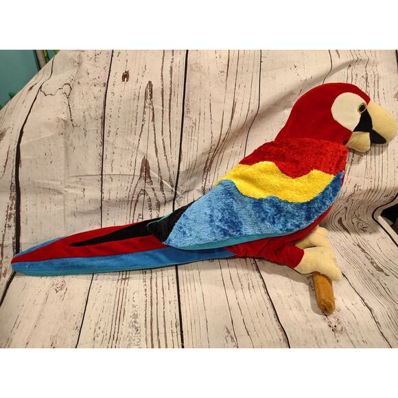 NANCO Parrot On Perch Red Plush Stuffed Animal Toy 2006 22inches Long - Picture 1 of 6